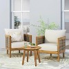 Christopher Knight Home Burchett 3 Piece Patio Acacia Wood and Faux Rattan Chat Set with Cushions - 2 of 4