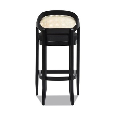 Americana Jet Black Oak Wood Frame Cane Back Bar Stool