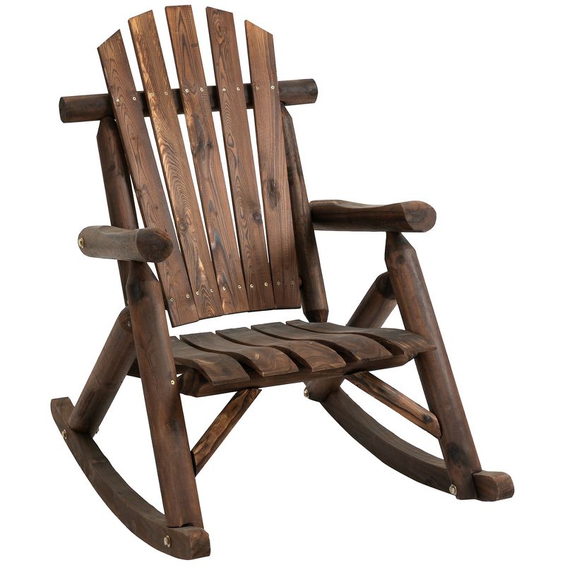 Outsunny Wooden Adirondack Rocking Chair, Outdoor Rustic Log Rocker with Slatted Design for Patio, 4 of 7
