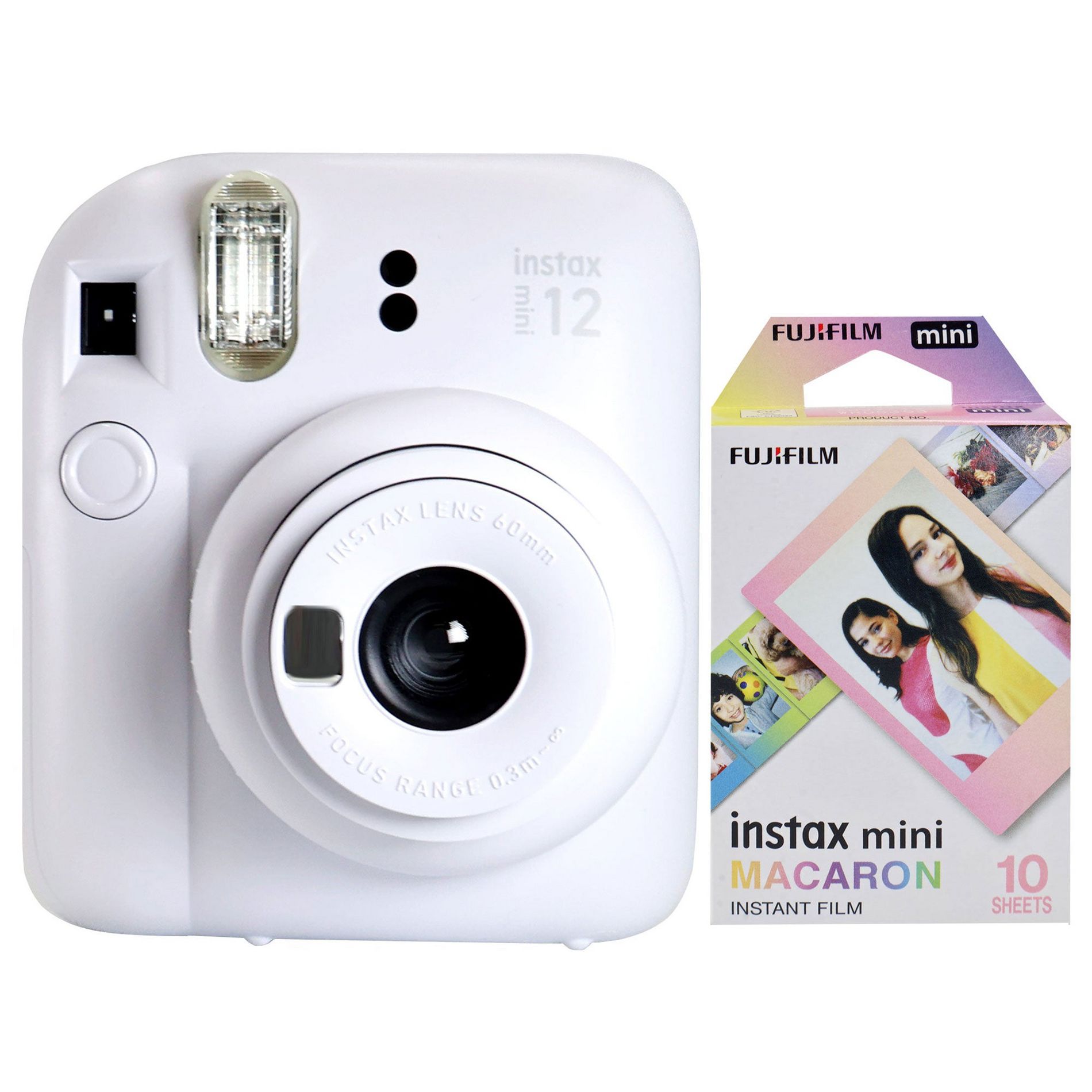 Fujifilm Instax Mini 12 Instant Camera Clay White + Instax Mini Film Macaron