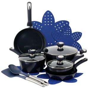 Oster Hawke 14 Piece Ceramic Nonstick Cookware Set in Dark Blue - 1 of 4