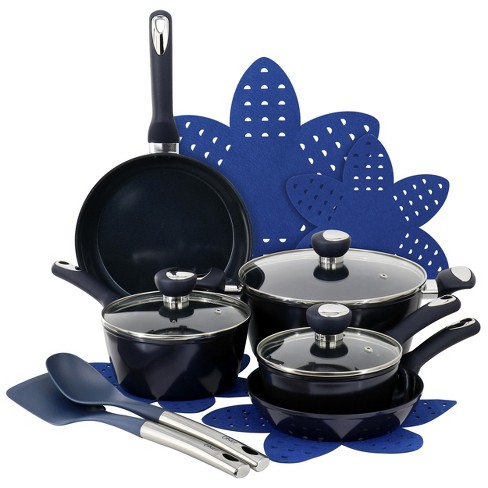 Oster Hawke 14 Piece Ceramic Nonstick Cookware Set in Dark Blue - image 1 of 4