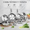 Aoibox 17-Piece Stainless Steel Cookware Set, 3-Ply Construction, Oven & Dishwasher Safe, Induction Compatible, Includes Pots,Pans,Saute Pan&Stock Pot - 2 of 4