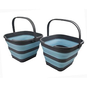 SAMMART 10L (2.6 Gallon) Set of 2 Collapsible Plastic Rectangular Bucket - 1 of 4