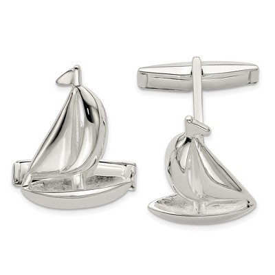 Black Bow Jewelry Sterling Silver Sailboat Cuff Links, 15 x 21mm