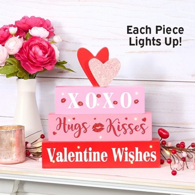 The Lakeside Collection Valentine's LED Lighted Stacked Block Sign with Hearts
