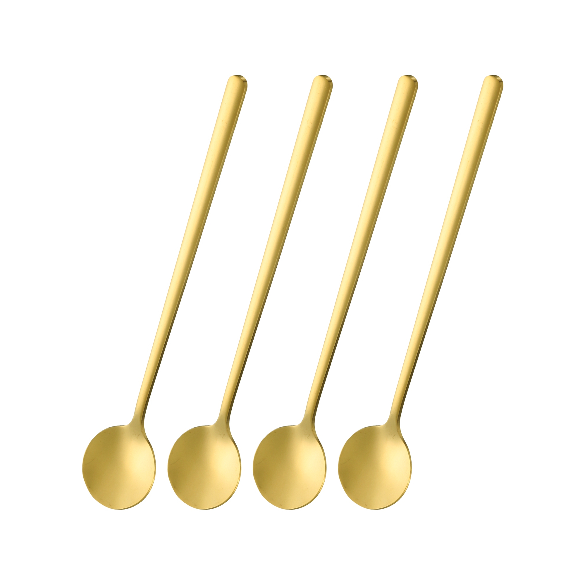 Unique Bargains Stainless Steel Long Handle Round Head Spoons 4 Pcs Gold Tone 6.7 Inch