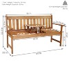 Sunnydaze Outdoor Meranti Wood with Teak Oil Finish 2-Person Bench Seat with Pop-Up Table - 60" - Brown - 3 of 4