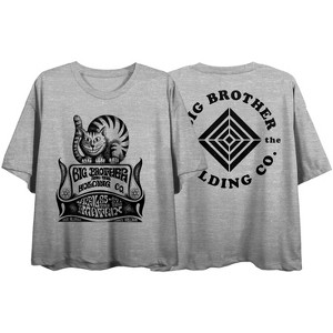 Big Brother & Holding Company Filmore Cat Sketchy Art Crew Neck Short Sleeve Gray Heather Women's Crop Top - 1 of 2