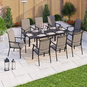 Captiva Designs 9pc Patio Geometric Pattern Extendable Steel Rectangle Table & Padded Sling Chairs - 1 of 4