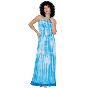 LA LEELA Women's House Daily Routine Evening Wear Boho A line Smocked Dresses Evening Long Tube Top Slit Maxi Dress for Women - 1 of 4