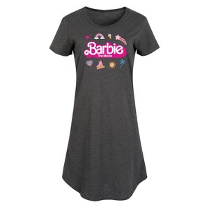 Women's Barbie Movie Logo Icons Graphic T-shirt Dress - Heather Charcoal - Medium - 1 of 4