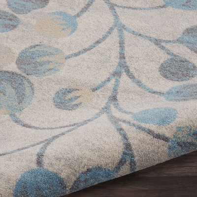 Elysian Fields Ivory & Turquoise Floral Synthetic Area Rug, 8'10" x 11'10"