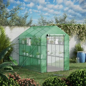 CAVINAS 7'x5'x6' Greenhouse with Mesh Door and Vent Windows, UV protective for Growing Flowers, Herbs - 1 of 4