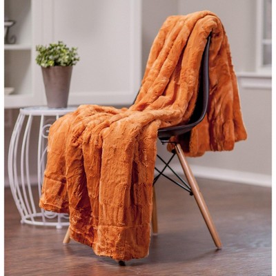 Orange Reversible Faux Fur Sherpa Throw Blanket 60" x 70"