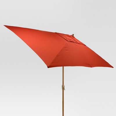 9.68' x 9.68' Rectangle Umbrella - Red - Medium Wood Finish - Threshold™