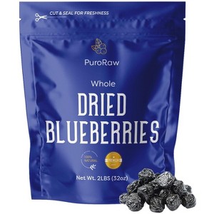 Puroraw Dried Blueberries, 2 lb – Unsweetened, No Added Sugar, All Natural, Non-GMO, Gluten-Free, Vegan, Whole Dried Fruit in Resealable Bag - 1 of 4