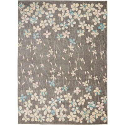 Elysian Blooms Easy-Care Grey/Beige Floral Area Rug 5' x 7'