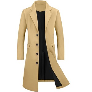 Lars Amadeus Men's Winter Single-Breasted Notched Lapel Long Overcoat - 1 of 4