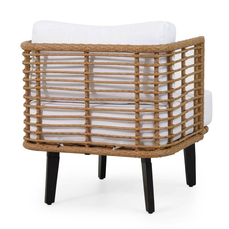 Nic Outdoor Wicker Club Chair with Cushion - Light Brown/White - Christopher Knight Home, 4 of 11