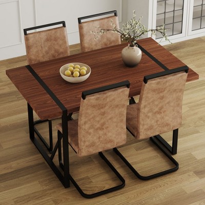 NicBex Dining Table Set for 4 Kitchen Table Minimalist Retro Rectangular Dining Table with Textured Top with 4 Chairs, Brown