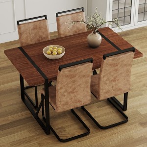 NicBex Dining Table Set for 4 Kitchen Table Minimalist Retro Rectangular Dining Table with Textured Top with 4 Chairs, Brown - 1 of 2