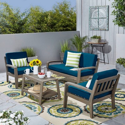 4pc Grenada Acacia Patio Chat Set Gray - Christopher Knight Home