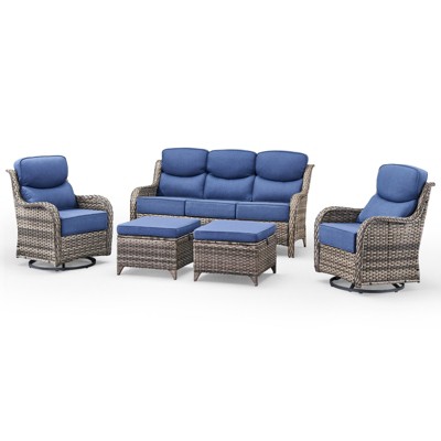 Belord Patio Furniture Set with 6-inch Extra Thick Cushions, High Back Outdoor Patio Furniture with Swivel Chairs, 5 Pieces Outdoor Conversation Set