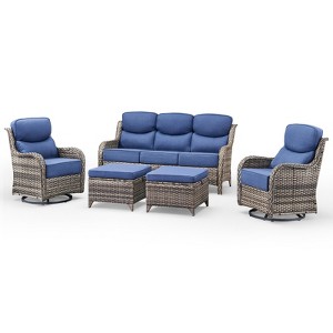 Belord Patio Furniture Set with 6-inch Extra Thick Cushions, High Back Outdoor Patio Furniture with Swivel Chairs, 5 Pieces Outdoor Conversation Set - 1 of 4