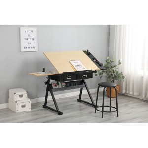 Runesay Adjustable White Drawing Drafting Table Desk with 2 Drawers and Stool - 1 of 4