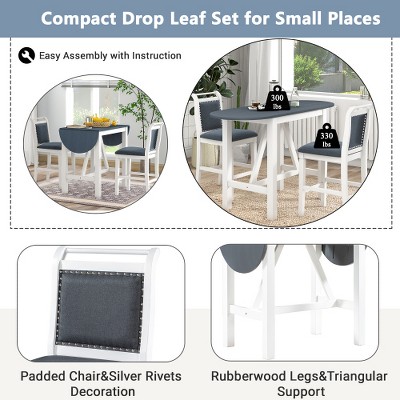 Anybear 3pc Wood Counter Height Drop Leaf Dining Table Set with 2 Upholstered Dining Chair