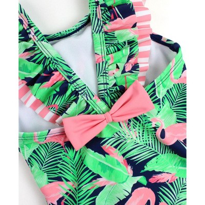 RuffleButts Toddler Girls V-Back One Piece - Flamingo Frenzy, Size: 4T — фото 4