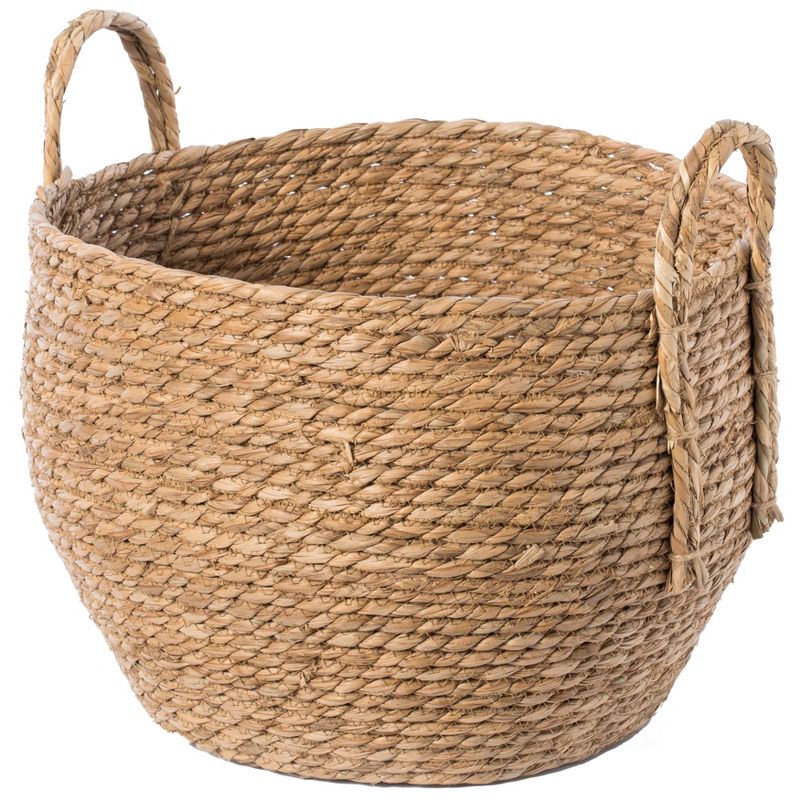 Vintiquewise Decorative Round Wicker Woven Rope Storage Blanket Basket with Braided Handles, 3 of 8