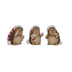 Transpac Resin Sweet Holiday Hedgehog Figurines Set of 3 Decorative Christmas Tabletop and Mantel Decor Gifts - 1 of 1