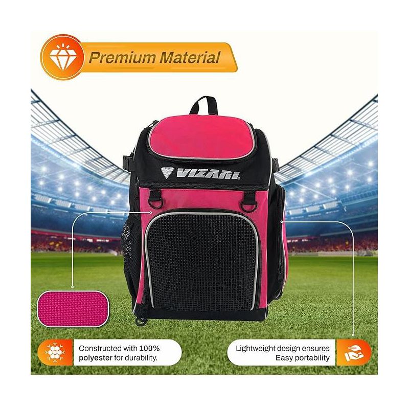 Vizari Cambria Soccer Backpack With Ball Compartment and Vented Ball Pocket and Mesh Side Cargo Pockets for Adults and Teens, 5 of 10