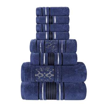 Zero Twist Cotton Solid and Floral Jacquard 8 Piece Bathroom Towel Set by Blue Nile Mills