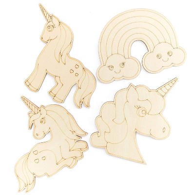 Bright Creations Wood Cutouts for Crafts, Unicorn Rainbow (3.8 x 5.5 in, 24-Pack)