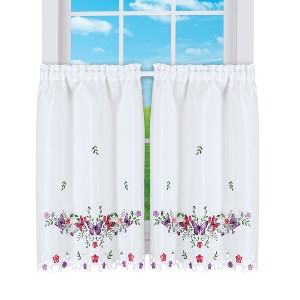 Collections Etc Embroidered Butterfly Garden Scalloped Edge Café Kitchen Curtains - 1 of 4