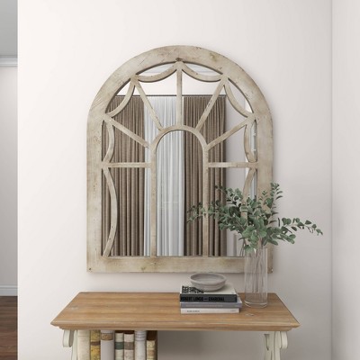 Cream Wood Arched Full Length Window Pane Mirror