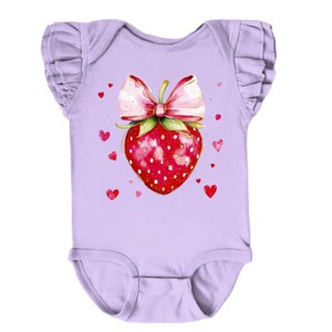 Coquette Strawberry Hearts Watercolor - Baby Flutter Sleeve Bodysuit - 1 of 4