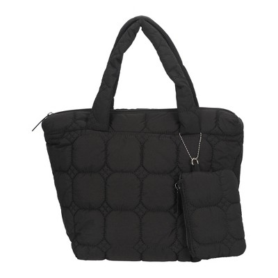 Hynes Eagle Quilted Small Tote Bag, Detachable Coin Purse-Black