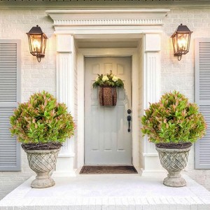 23in Artificial Eucalyptus Trees with Ground Spike for Outdoor-Fake Topiary Ball Trees Artificial Plant Brush for Indoor Outdoor Set of 2 Decor Decor - 1 of 4