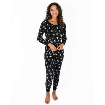 Leveret Womens Two Piece Cotton Halloween Pajamas Skeleton Black M