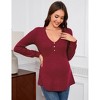 Maternity V-Neck Ribbed Top Casual Long Sleeve Pregnancy Blouse Decorative Button Front Shirt - 2 of 4