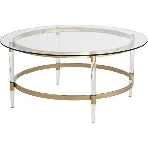 55 Downing Street Saarinen Modern Minimalist Gold Round Coffee Table 38" Wide Clear Glass Tabletop and Legs for Living Room Bedroom House - 1 of 4
