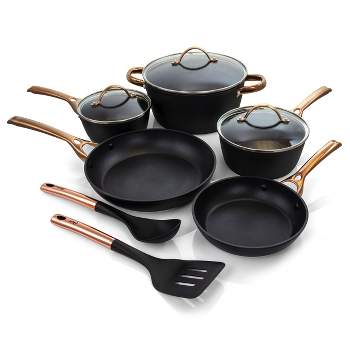 Black and Gold Pots and Pans Set Nonstick - 15PC Luxe Black Pots and Pans  Set Non Toxic - Induction Compatible, PFOA Free Black and Gold Cookware Set