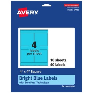 Avery Bright Blue Paper Labels, 4" x 4" Square - 1 of 4