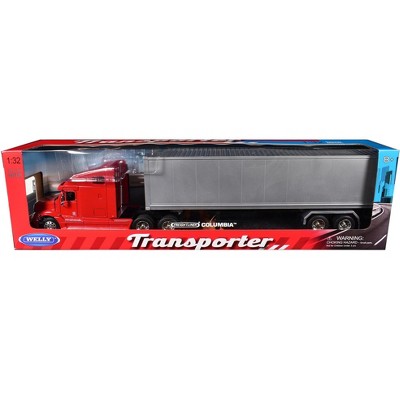 Freightliner Columbia Truck Red with Gray Container 1/32 Diecast Model by Welly