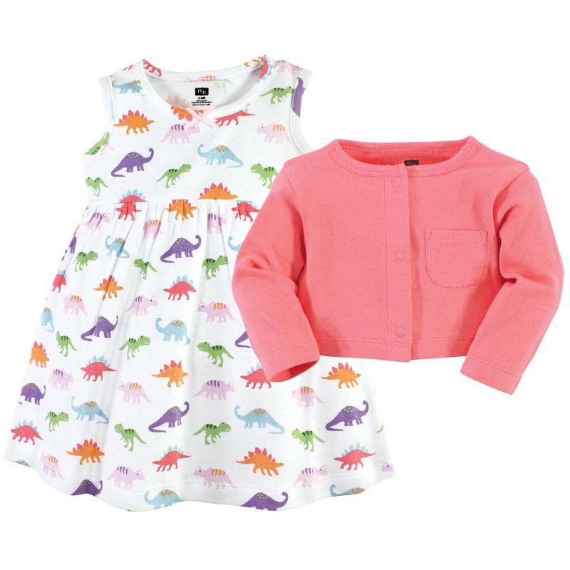 Hudson Baby Baby and Toddler Girl Cotton Dress and Cardigan Set, Girl Dinosaurs, 4 of 5