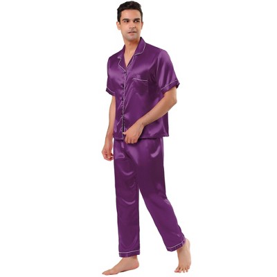 Men's Classic Satin Pajamas Lounge Set, Long Sleeve Top And Pants With  Pockets, Silk Like Pjs With Matching Sleep Mask : Target